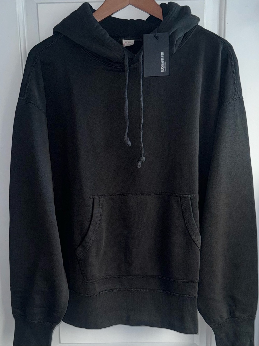 NWT Buck Mason Welterweight Hooded Sweatshirt in “Faded Black”